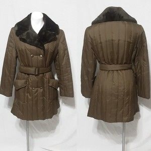 Vintage Mar Faye Quilted Puffer Belted Trench Coat Sz 16 Fits Small Winter Chic